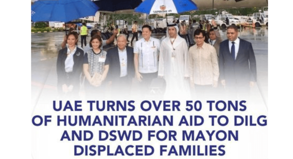 UAE TURNS OVER 50 TONS OF HUMANITARIAN AID FOR MAYON DISPLACED FAMILIES